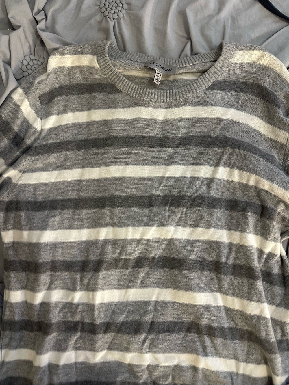le chateau Gray & White Striped Crewneck Sweater